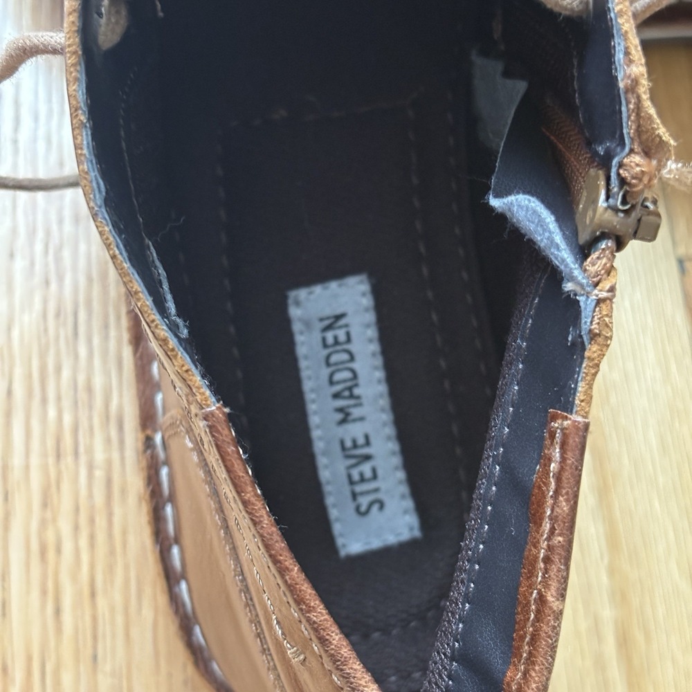 Steve Madden Harken Boys Cognac Leather Lace & Zip Up Sz 7B Chukka Boot - Picture 8 of 13